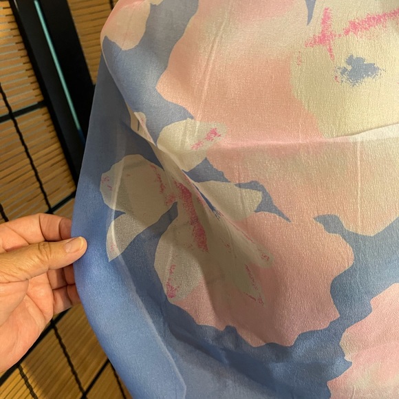 Blue and pink sheer chiffon scarf - Picture 2 of 8